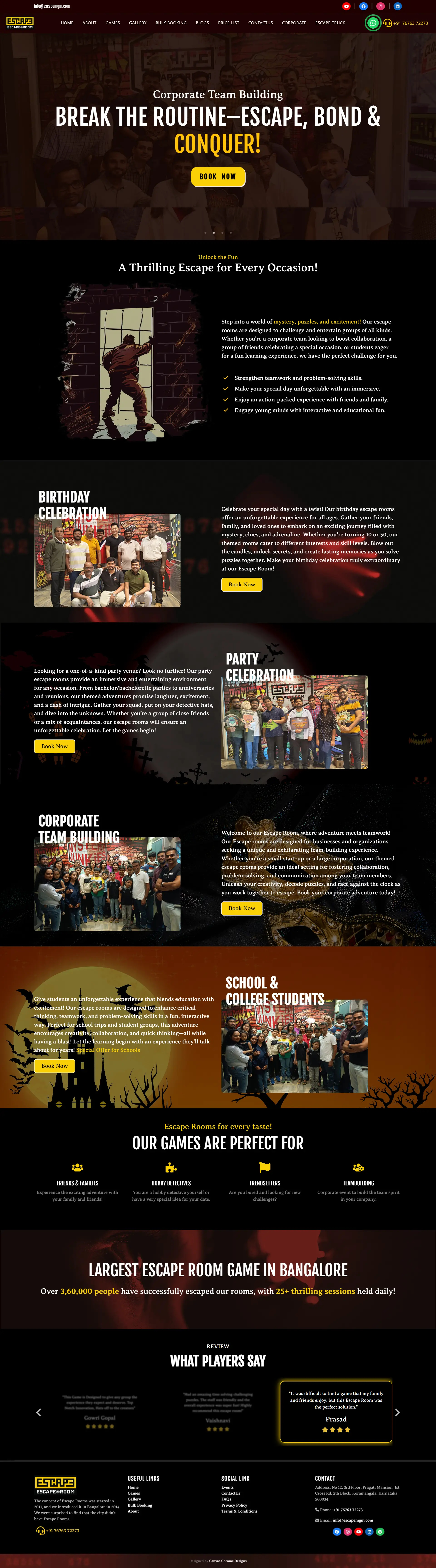 Escape Room Koramangala — Immersive Escape Experience Website