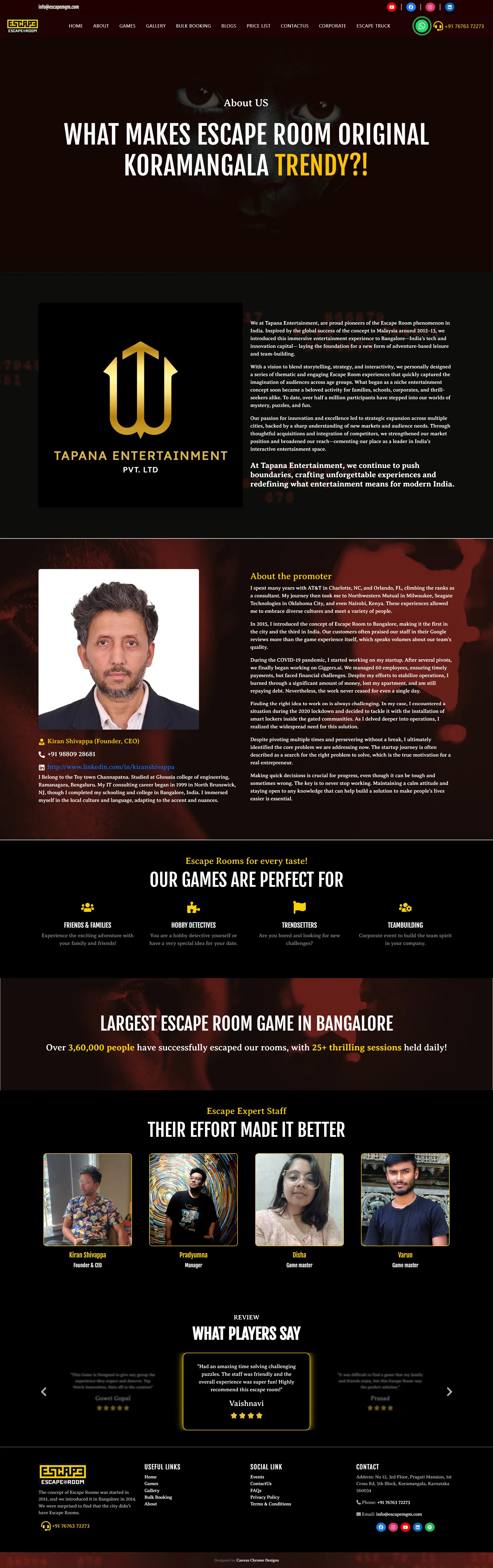 Escape Room Koramangala — Immersive Escape Experience Website