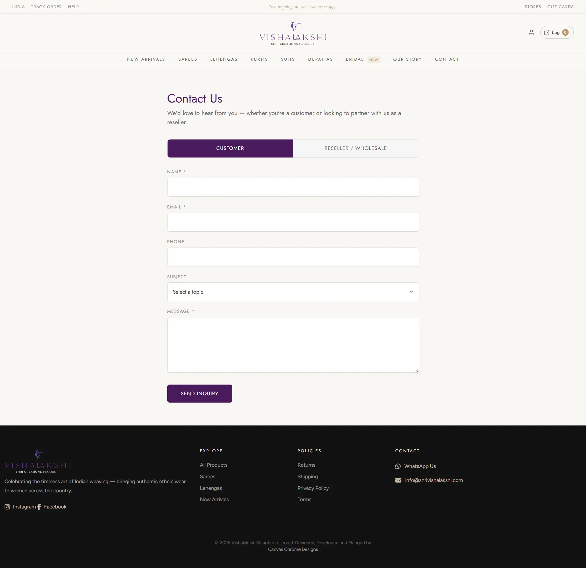 Shri Vishalakshi — Scalable E-commerce Website